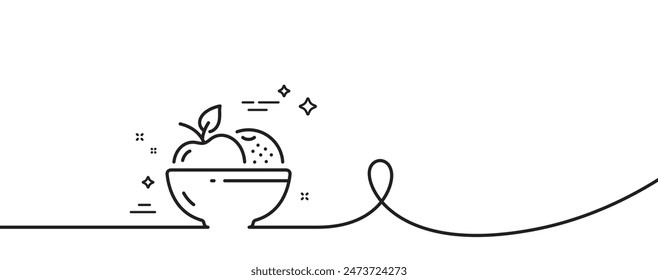 Fruits line icon. Continuous one line with curl. Vegetarian food sign. Apple and orange symbol. Fruits single outline ribbon. Loop curve pattern. Vector