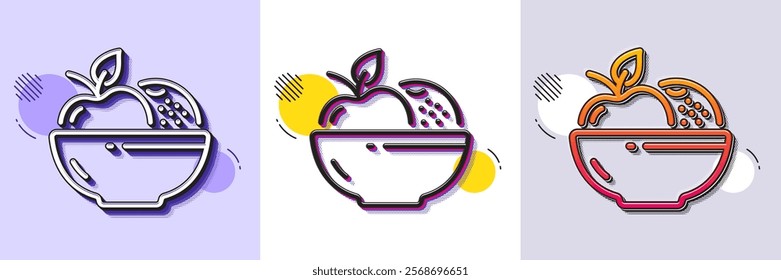 Fruits line icon. Halftone dotted pattern. Gradient icon with grain shadow. Vegetarian food sign. Apple and orange symbol. Line fruits icon. Various designs. Vector