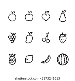 Fruits line icon set. Fruits and berries. Vector illustration