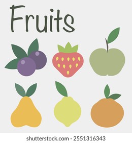 Conjunto de iconos de línea de frutas. Iconos de colores. Contiene frutas comunes. ESP 10.