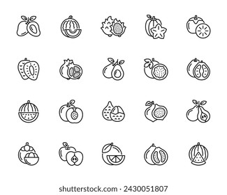 Fruits line icon set isolated on white background