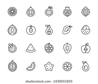 Fruits Line Icon Set isoliert auf weißem Hintergrund