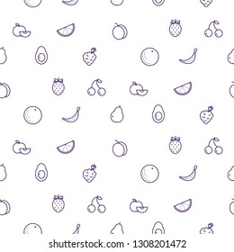 Fruits line icons seamless vector pattern. Food outline repeat wrap texture.