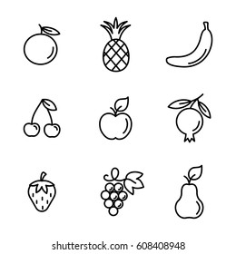 fruits line icons set black on white