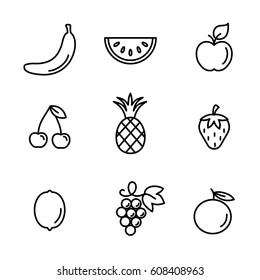 fruits line icons set black on white