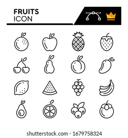 Fruits line icons set. Editable Stroke