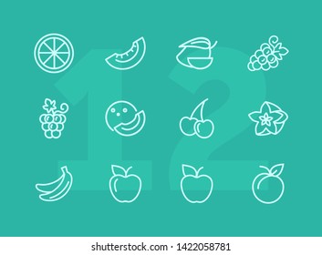 Fruits line icons. Set of line icons on white background. Grapes, cherry, apple. Healthy food concept. Vector illustration can be used for topics like grocery, shop, market