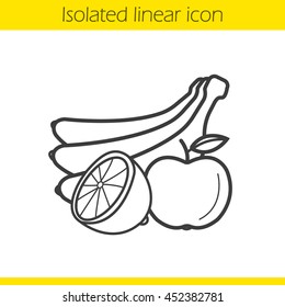 Fruits linear icon. Thin line illustration. Bananas branch, lemon and apple contour symbol. Still life. Vector isolated outline drawing