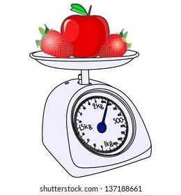 Fruits lying on kitchen scale