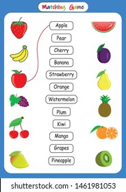 fruits matching pictures words matching fruits stock vector royalty free 1461981053