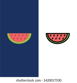 Fruits, Melon, Summer, Water  Icons. Flat and Line Filled Icon Set Vector Blue Background