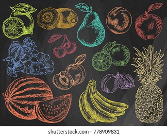 Fruits menu, summer garden, lemon, apple, grape, watermelon, pear, peach, plum, cherry, lime, kiwi, apricot, banana, pineapple