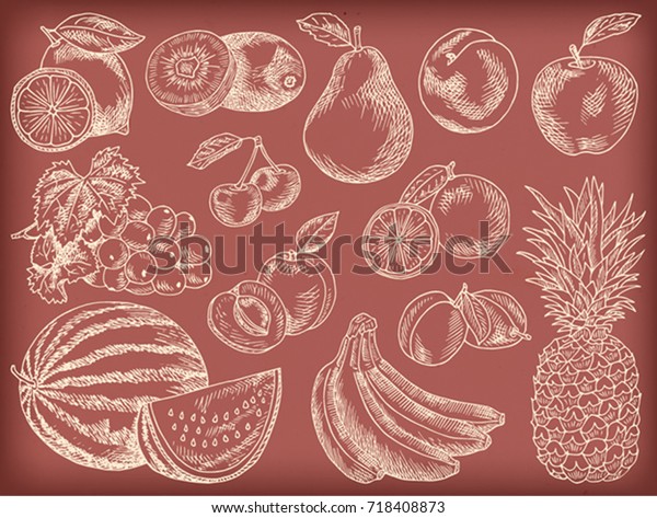 Fruits Menu Summer Garden Lemon Apple Stock Vector Royalty Free