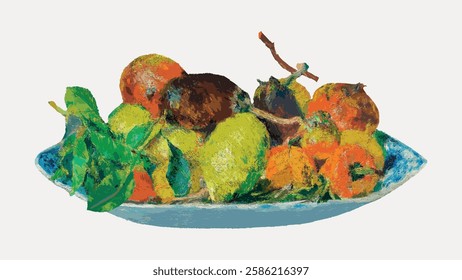 Fruits of the Midi sticker, Pierre-Auguste Renoir's vintage illustration isolated on white, vector. 