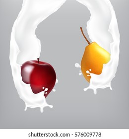 Fruits in milk splash. EPS10 vector
