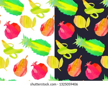 fruits mix seamless pattern. abstract watercolour hand drawn picture. mixed media artwork for textiles, fabrics, souvenirs, packaging and greeting cards