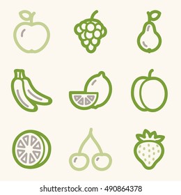 Juego de iconos móviles de frutas, símbolos vectoriales.