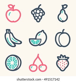 Fruits mobile icons set, vector symbols.