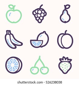 Juego de iconos móviles de frutas, símbolos vectoriales.