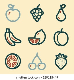 Juego de iconos móviles de frutas, símbolos vectoriales.