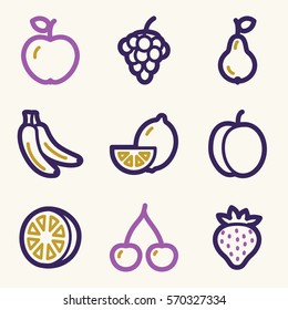 Juego de iconos móviles de frutas, símbolos vectoriales.