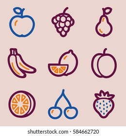 Fruits mobile icons set, vector symbols.