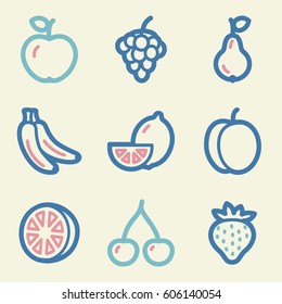 Fruits mobile icons set, vector symbols.