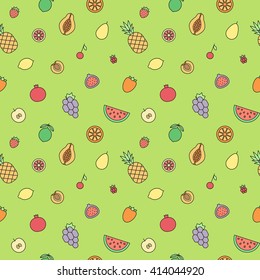 Fruits multicolored outline seamless vector pattern. Modern minimalistic design.
