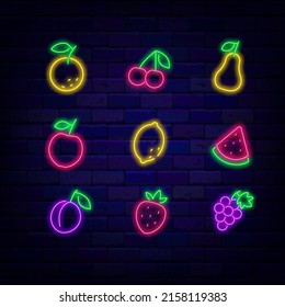 Fruits Neon Icon Collection Fruit Bar Stock Vector (Royalty Free ...