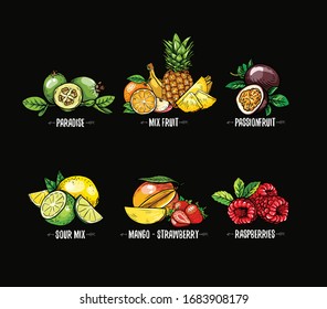 fruits on a black background