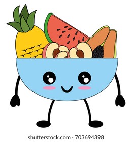 Fruits on dish cute kawaii cartoon