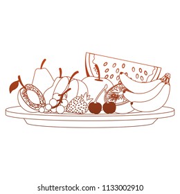 Fruits on dish fruit isolated red lines