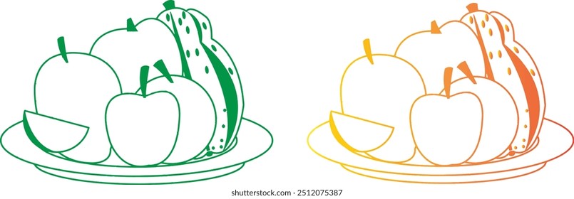 Fruits on dish healthy food drawing on green and colorful art set premium quality image