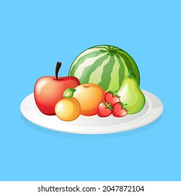 Fruits on plat. Vector illustration 