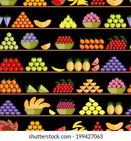 Fruits on shelves, seamless pattern for your design