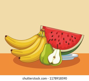 Fruits on table cartoons