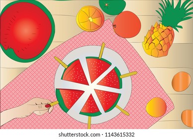 fruits on table top view vector illustration