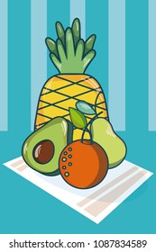 Fruits on tablecloth