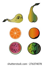 Fruits on a white background.