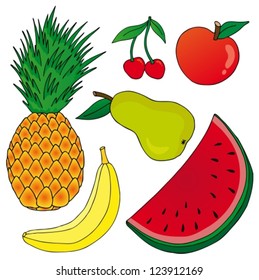 Fruits on white background - vector illustration.