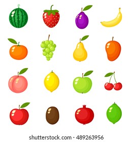 Fruits on white background, Vector illustrations Set of cartoon. Vector  isolated on Background, Food vegan,