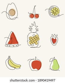 Fruits One Line art. minimalist line art. continuous line art
