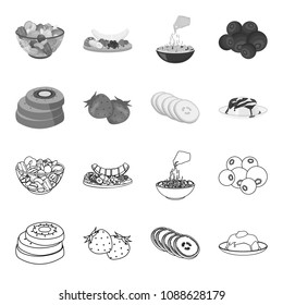 Fruits and other food. Food set collection icons in outline,monochrome style vector symbol stock illustration web.