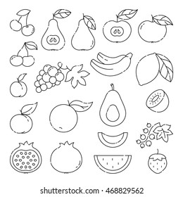 Fruits Outline Black Icon Set. Vector illustration.