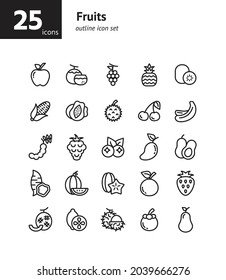 Fruits outline icon set. Vector and Illustration.