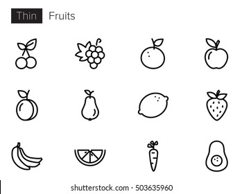 Fruits outline thin line vector icons set