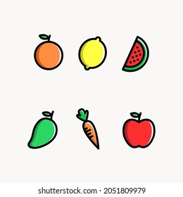 fruits outline vector, fruits vector set, simple vector