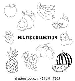 fruits outlined illustration 2d flat graphic collection