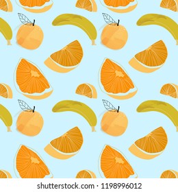 Fruits pattern - blue and tropical background.