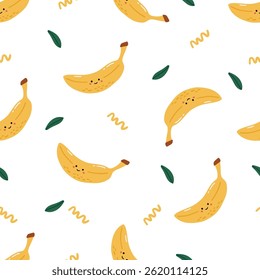 Fruits pattern, cute fruits with face, kids pattern, summer seamless pattern, banana art